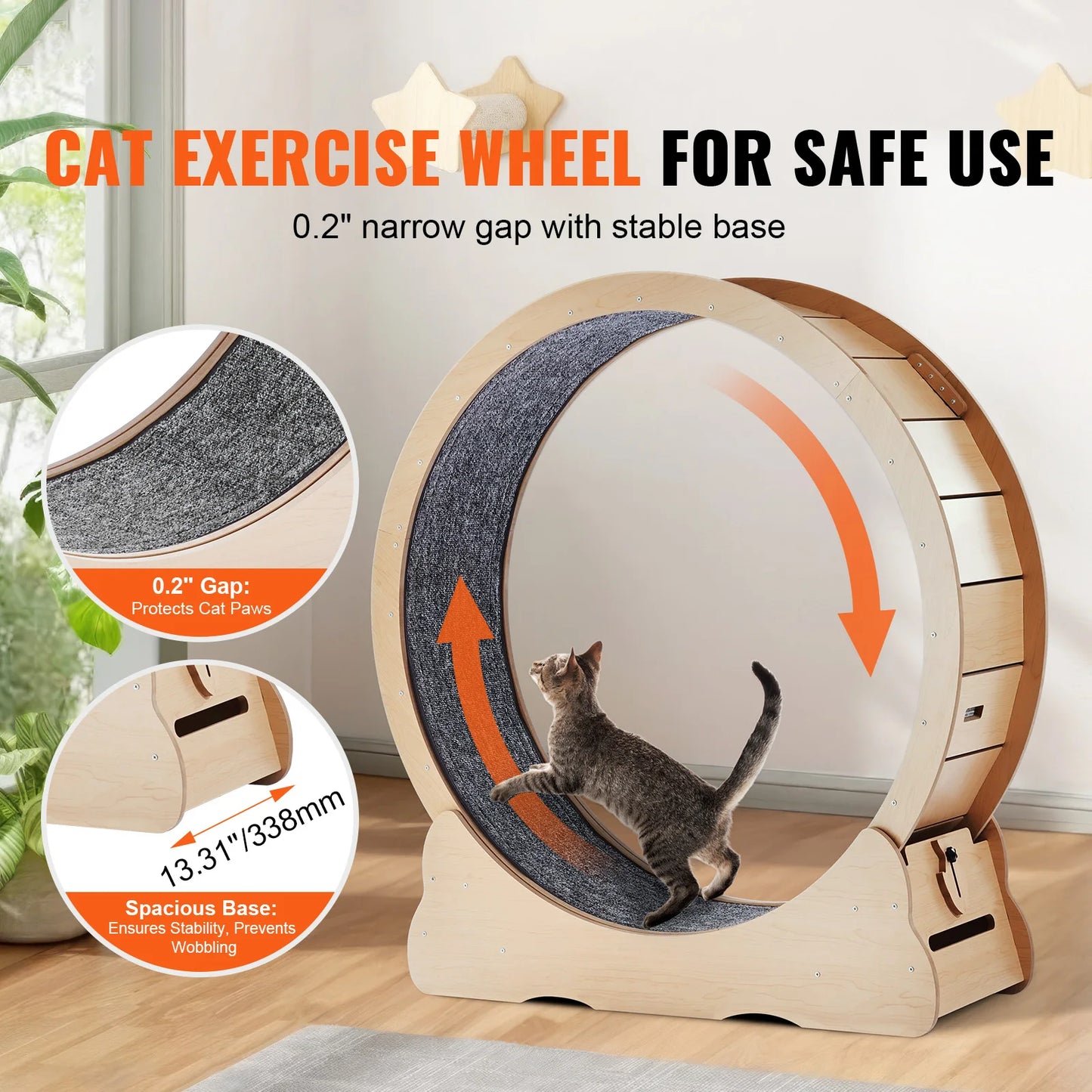 Wooden Cat Exercise Wheel With Detachable Carpet For Indoor Use