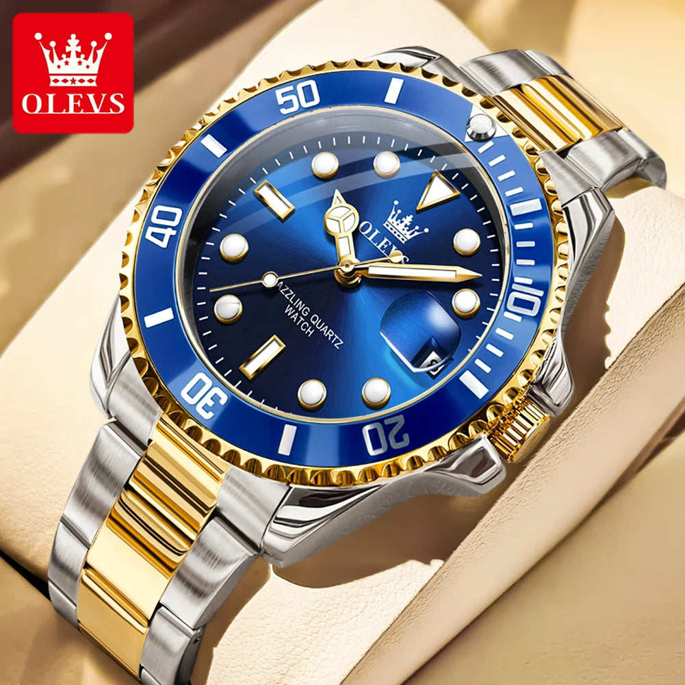 OLEVS 5885 Men's Diving Quartz Watch Stainless Steel