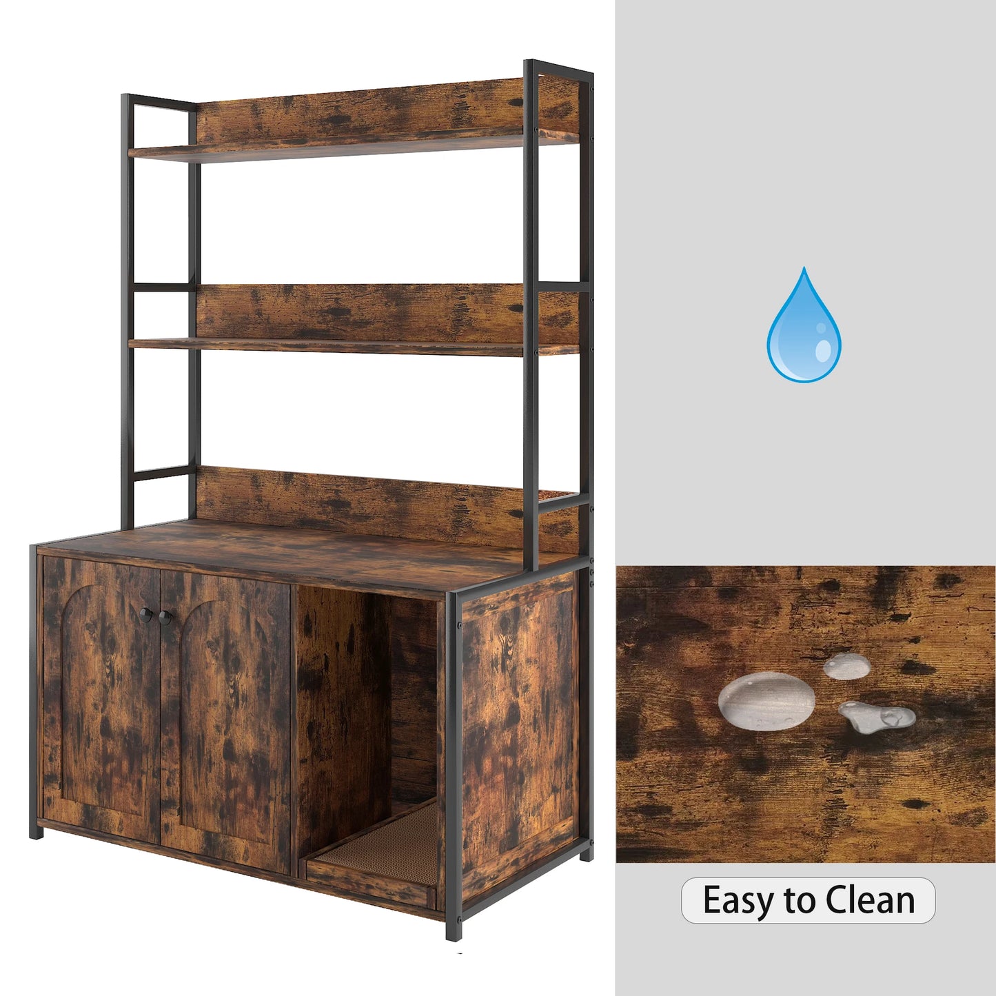 HiMISSCN Wooden Hidden Cat Litter Box Enclosure With Shelves