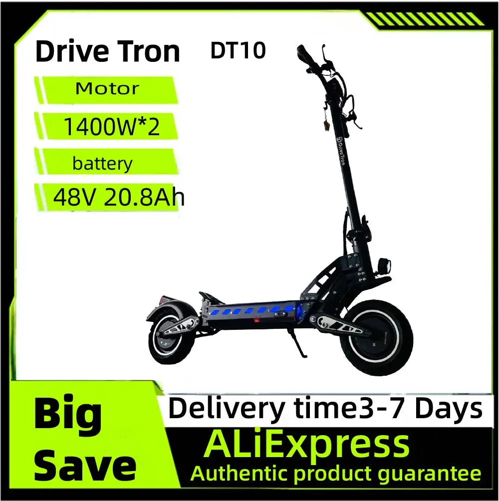 Drive Tron DT10 Adult Electric Scooter, 1400W*2 Motor,48v 20.8Ah Battery ,Folding E-Scooter,10 inch tire E-Mountain Scooter