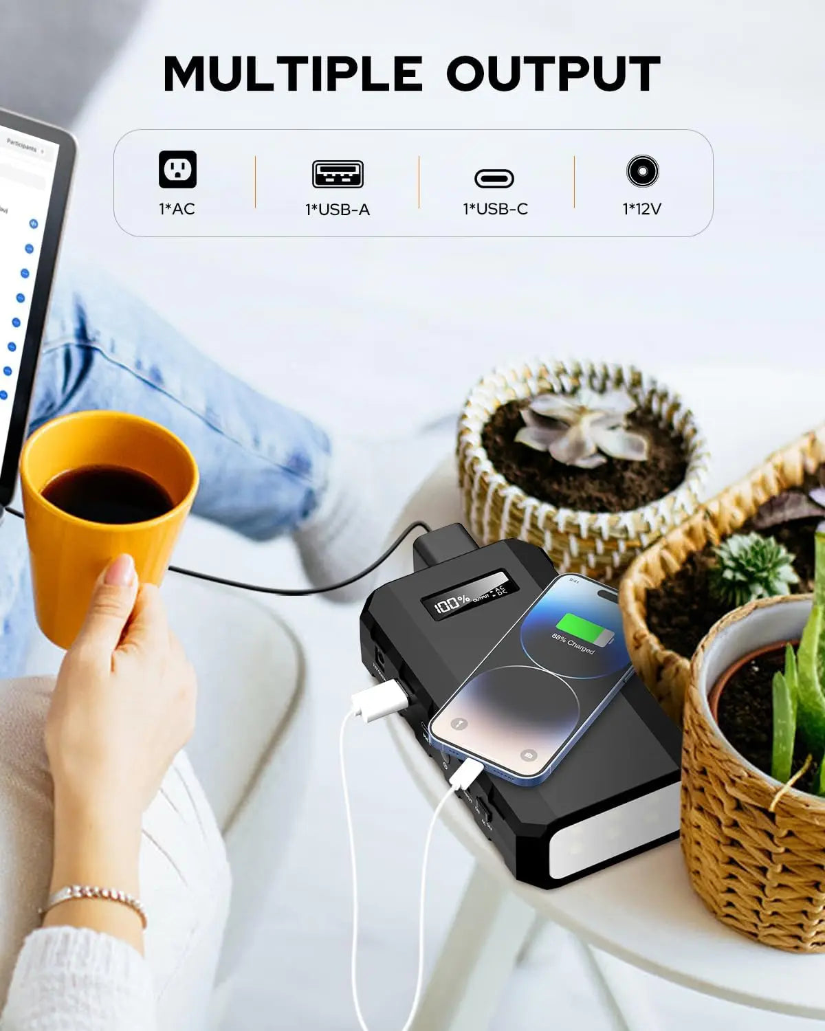 SinKeu Portable Power Bank with AC Outlet,65W/88.8Wh Power Station with QC 3.0 USB/USB-C for Camping Travel Outdoor Home Power