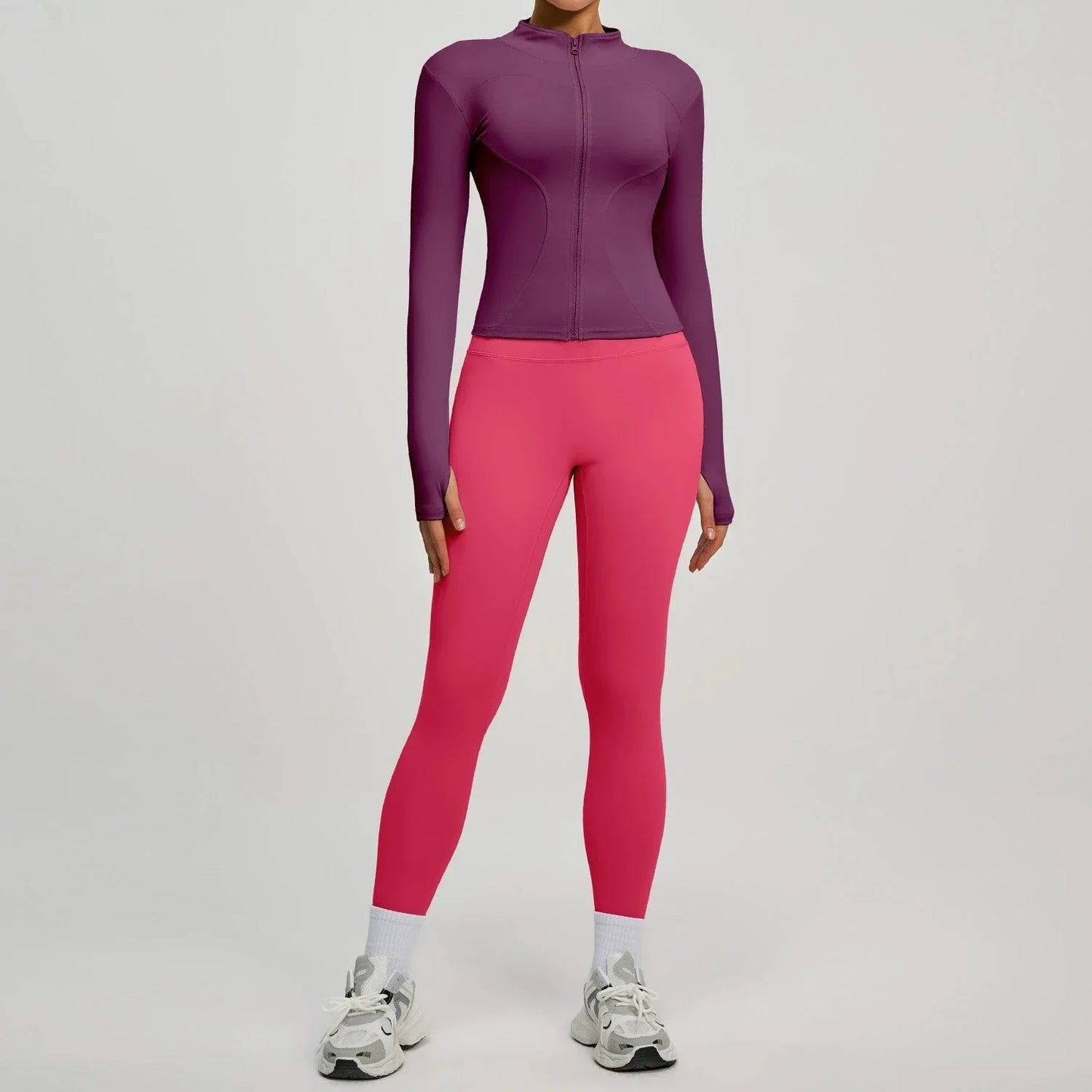 Women Long Sleeve Jacket And Leggings Yoga Set Tracksuit Workout