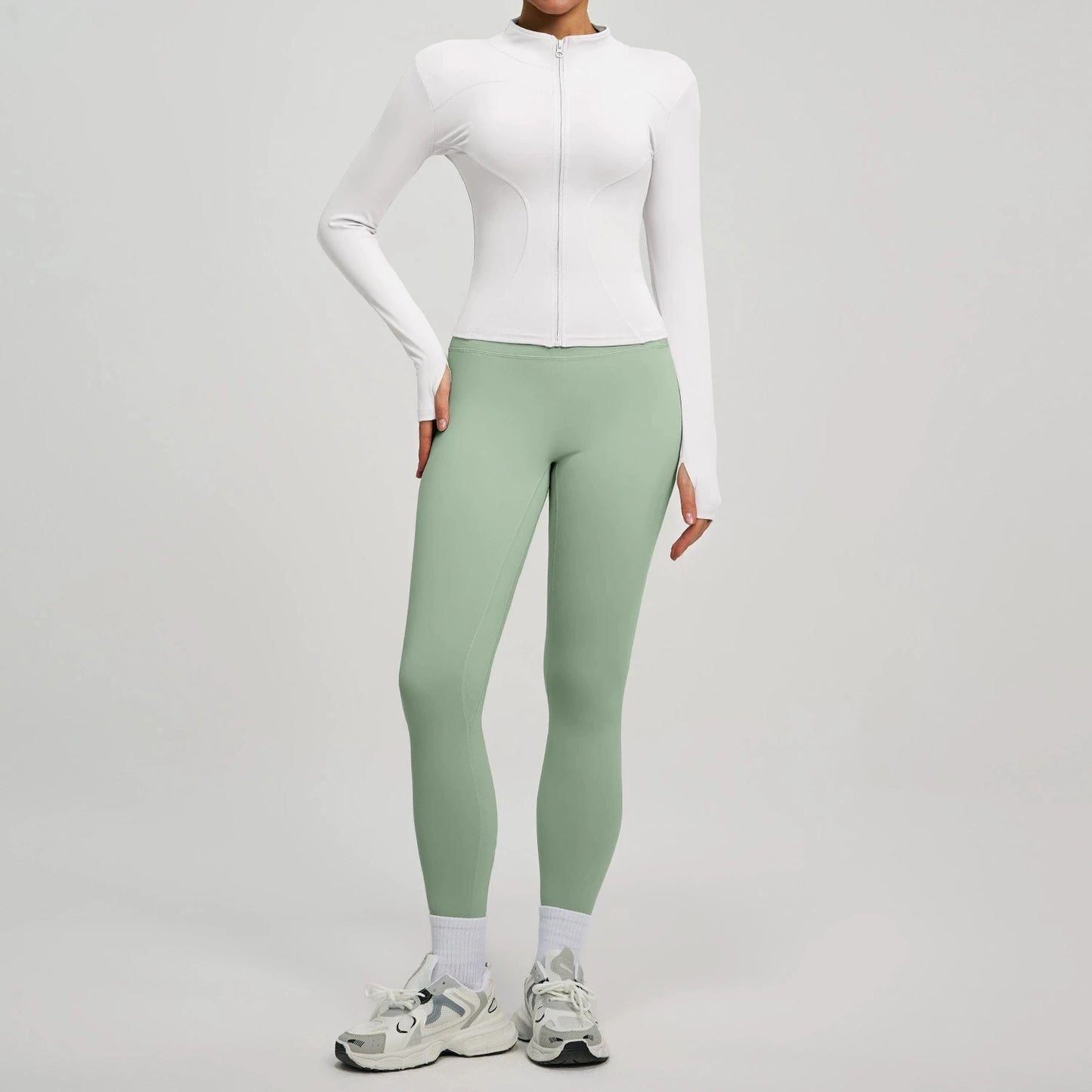 Women Long Sleeve Jacket And Leggings Yoga Set Tracksuit Workout
