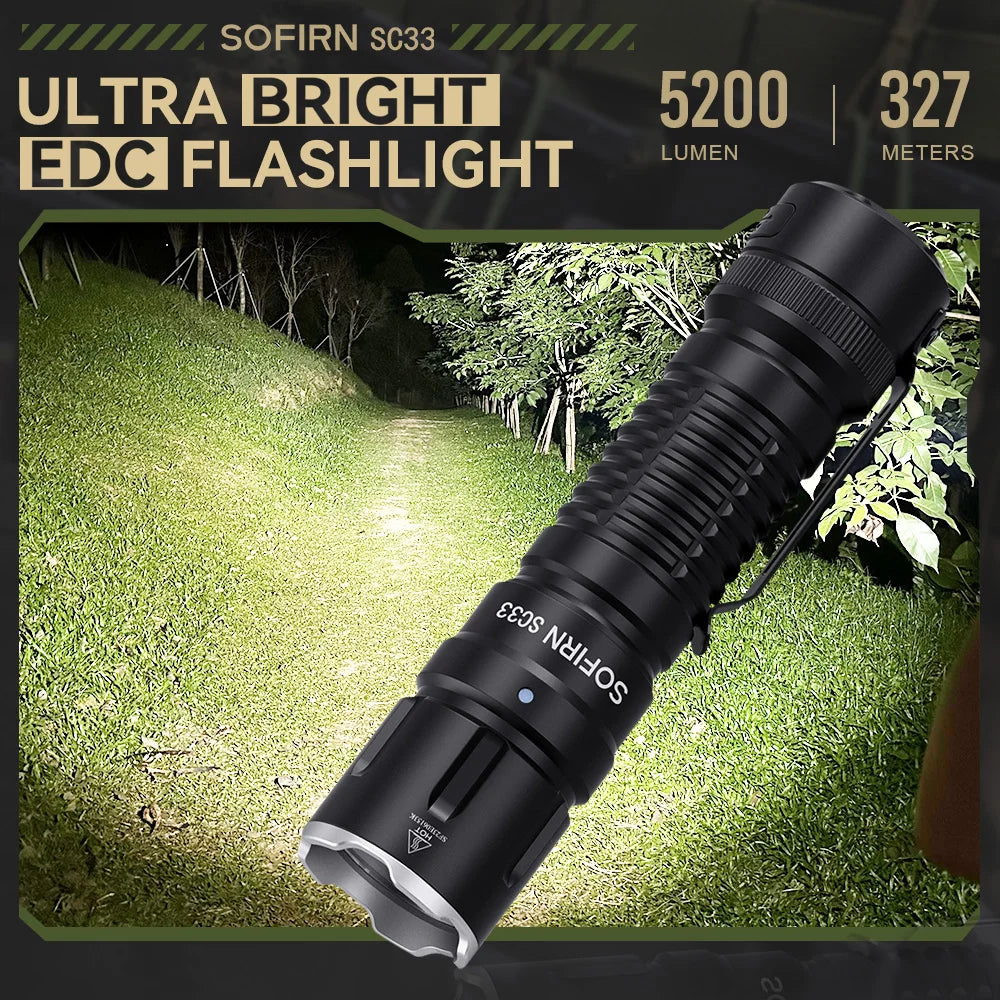 Sofirn SC33 LED Tactical Flashlight XHP70.3 5200lm Rechargeable 21700