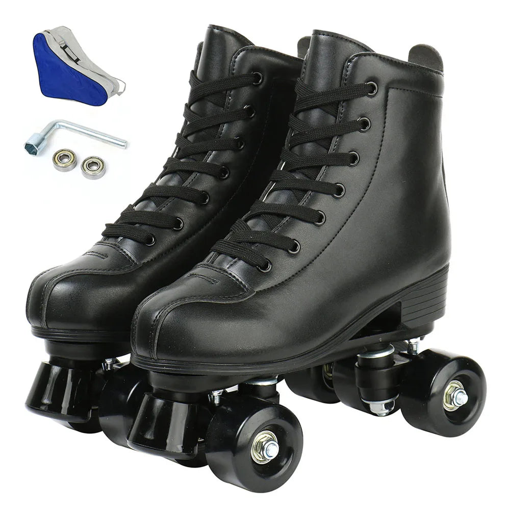 YYW PU Leather Roller Skates For Women With Flash Wheels