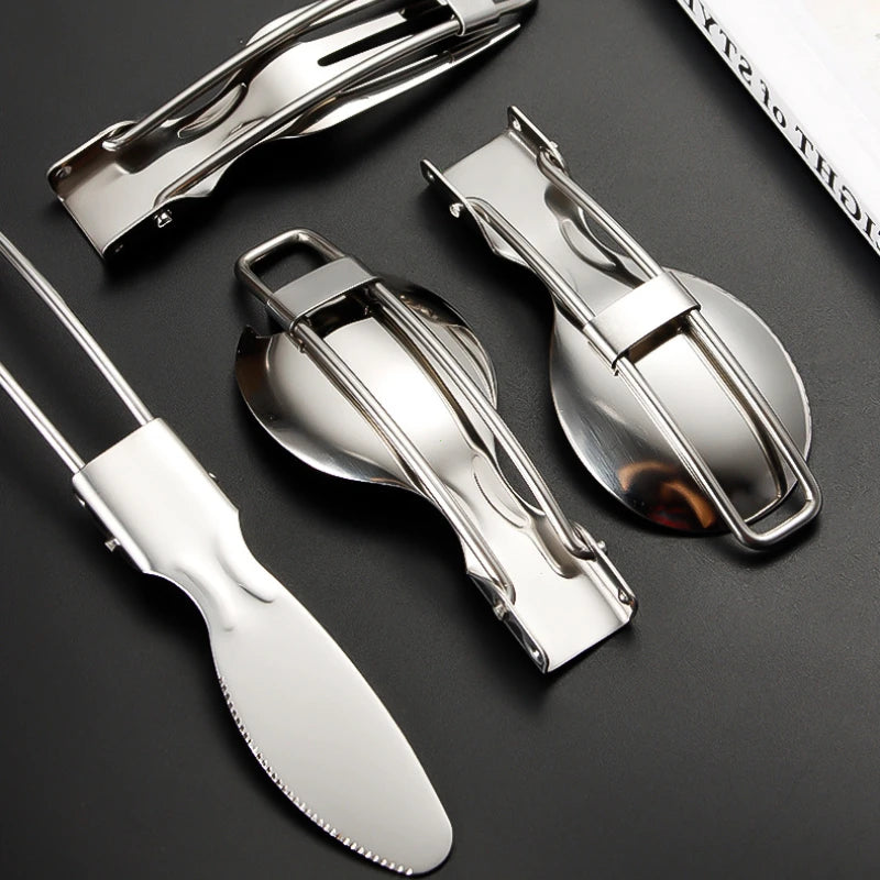 SMHXIANGQIANJIN Outdoor Spoon Fork Tableware Set Stainless Steel Camping