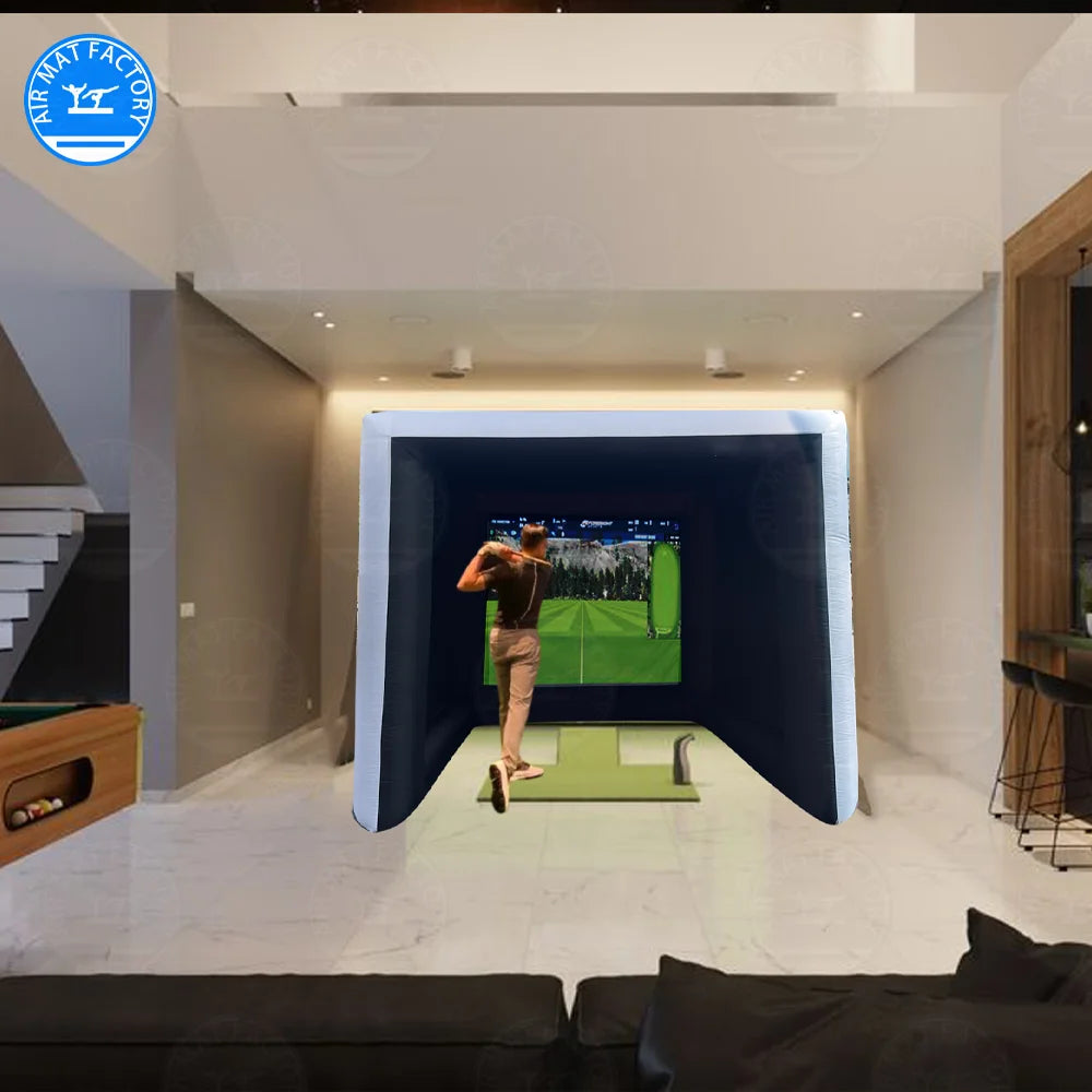 Stock at US!Inflatable golf practice swing simulator tent, indoor Swing Simulator Net Cage,Perfect for backyard parties 10x9x9ft