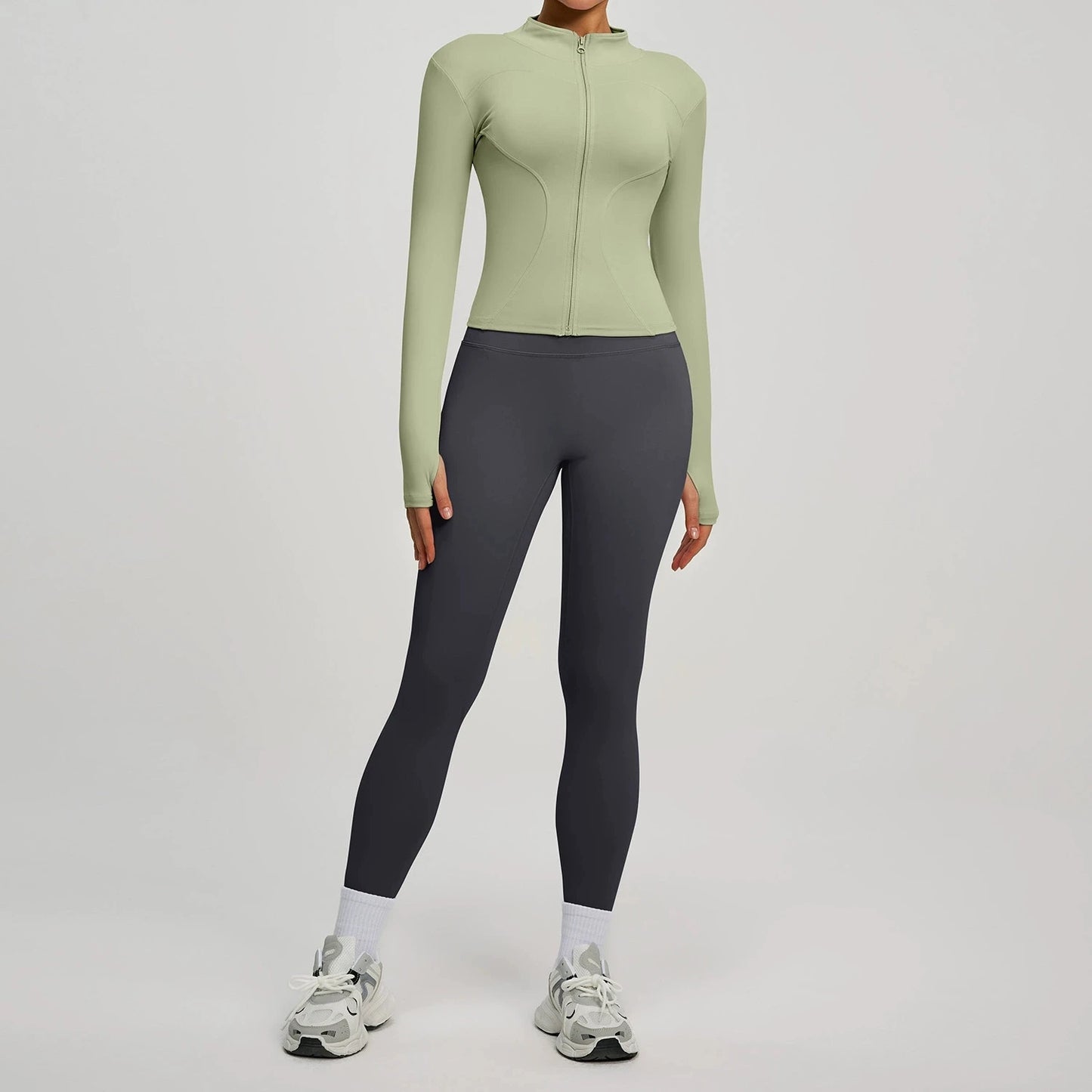 Women Long Sleeve Jacket And Leggings Yoga Set Tracksuit Workout