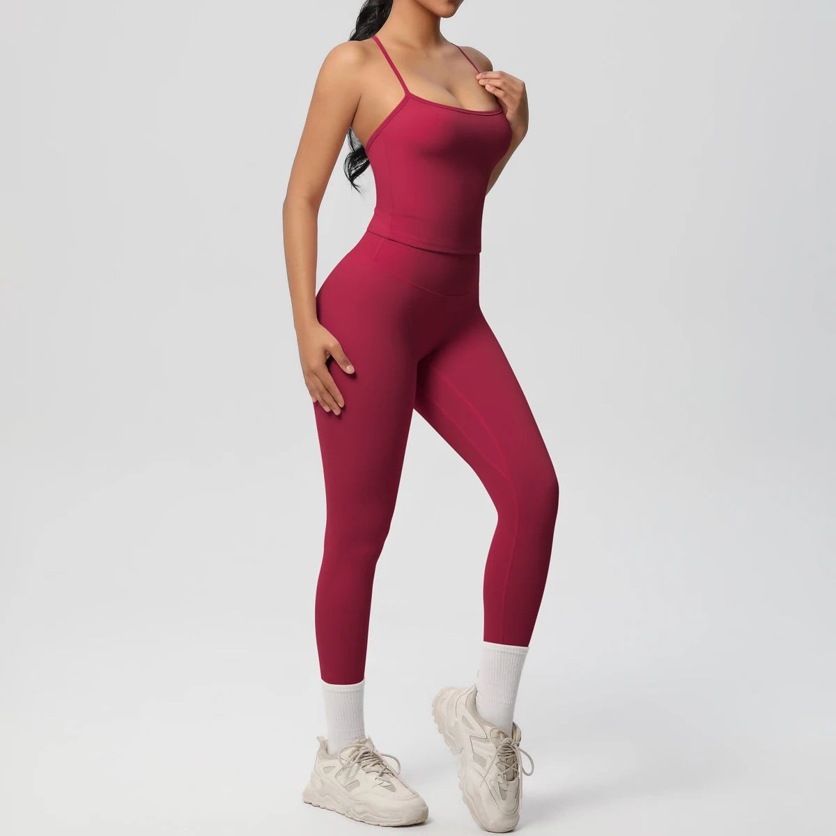Halter Yoga Top Set Slimming Tummy Control Sleeveless Gym Wear
