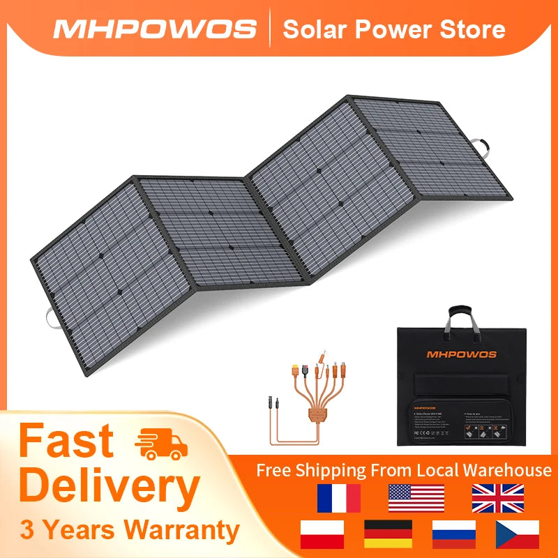 MHPOWOS 220W Portable Solar Panel High Efficience 40V Foldable Solar Panel with Kickstands for RV Camping Outdoor Activities