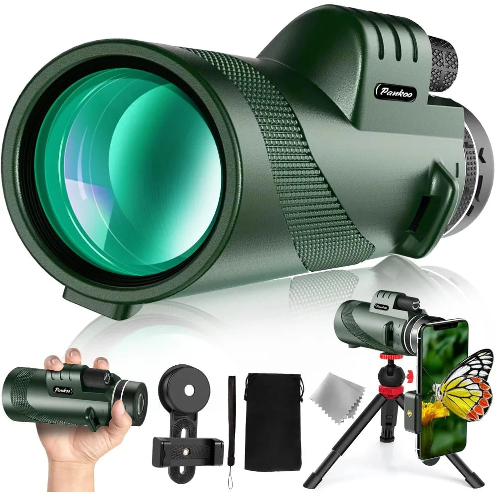 Pankoo 12x60 HD Monocular Telescope With Smartphone Adapter Tripod