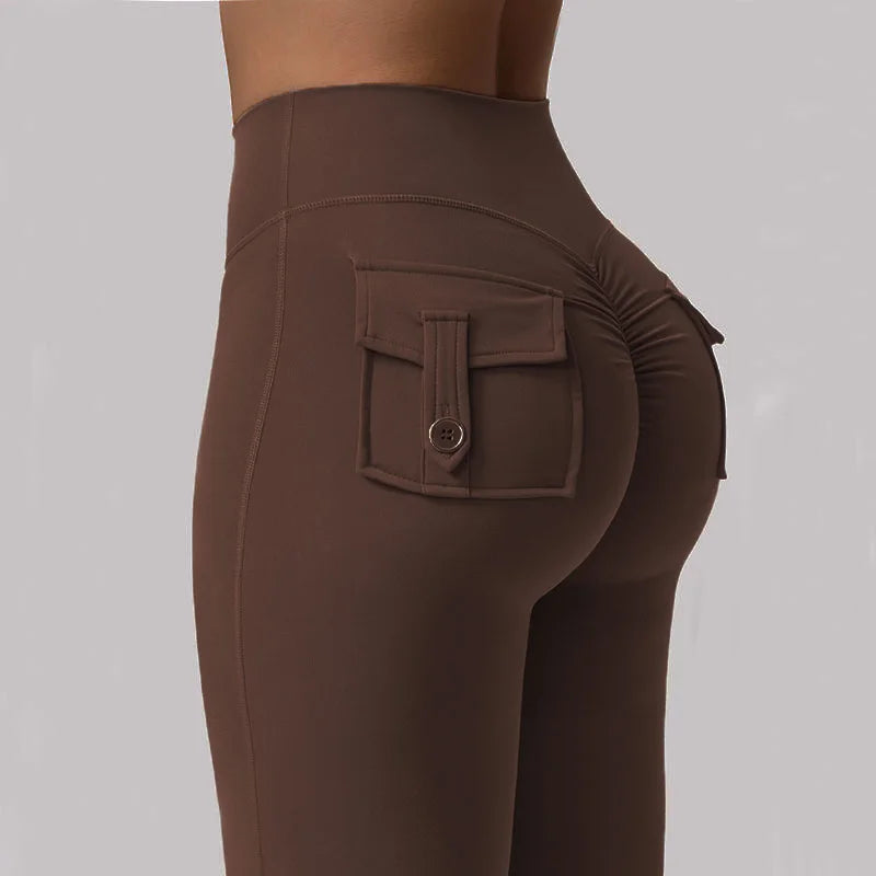 Women's Yoga Flare Trousers With Pockets High-Waisted Wide-Leg