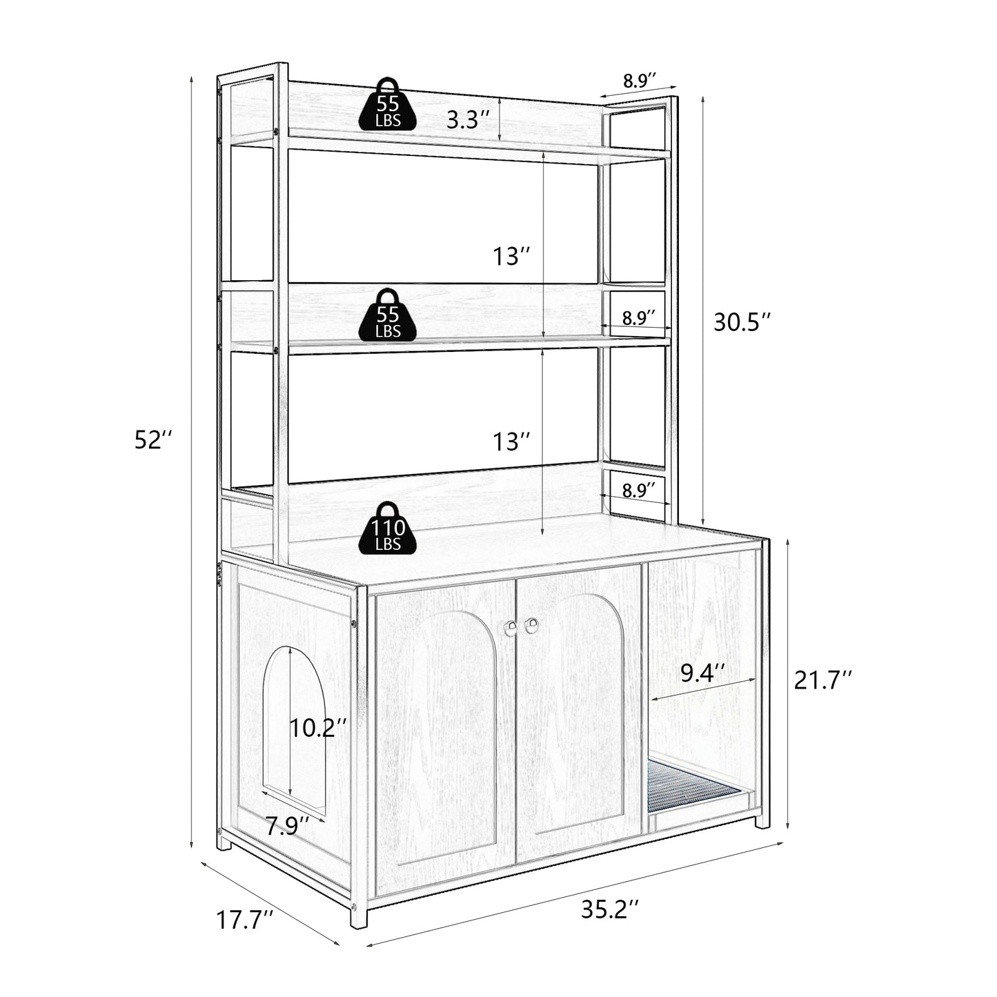 HiMISSCN Wooden Hidden Cat Litter Box Enclosure With Shelves