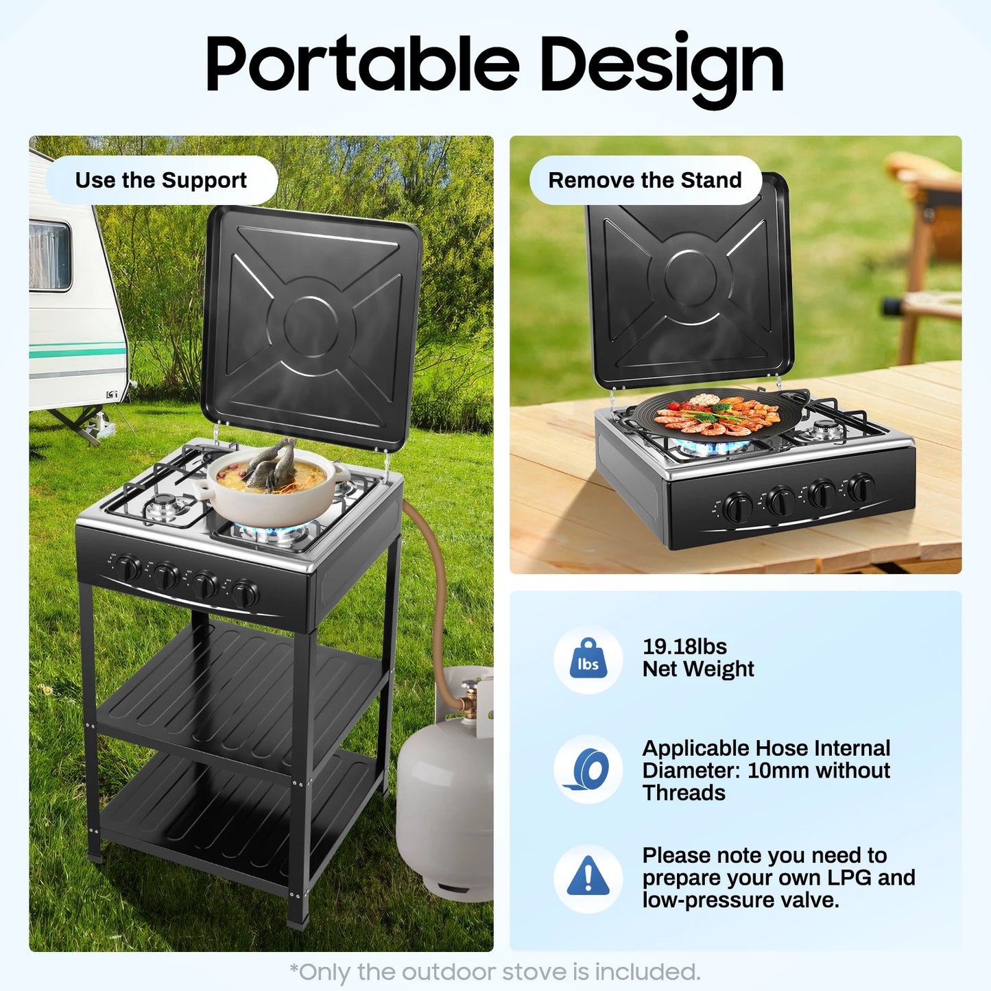 Stainless Steel Four Burner Gas Grill Propane Portable Smokeless Barbecue