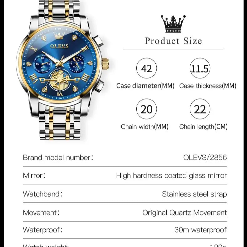 OLEVS Men's Flywheel Skeleton Chronograph Moon Phase Watch