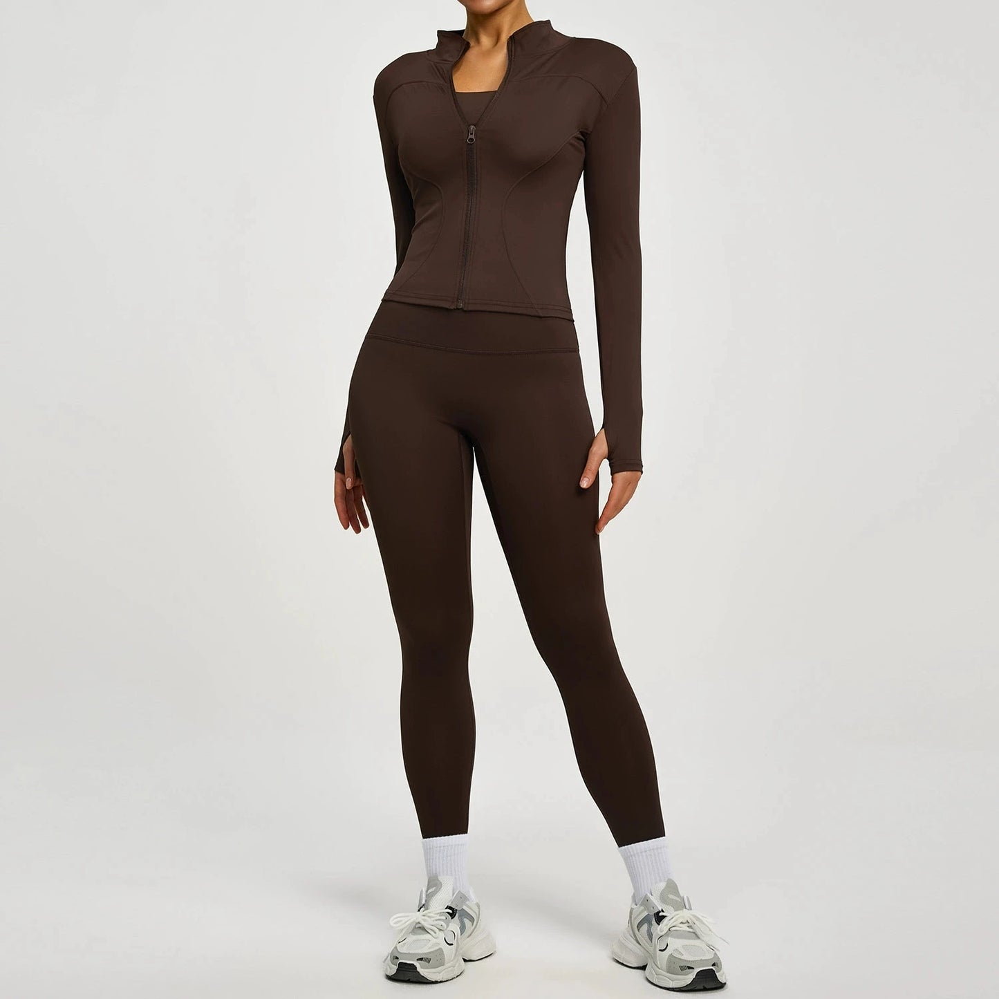 Women Long Sleeve Jacket And Leggings Yoga Set Tracksuit Workout