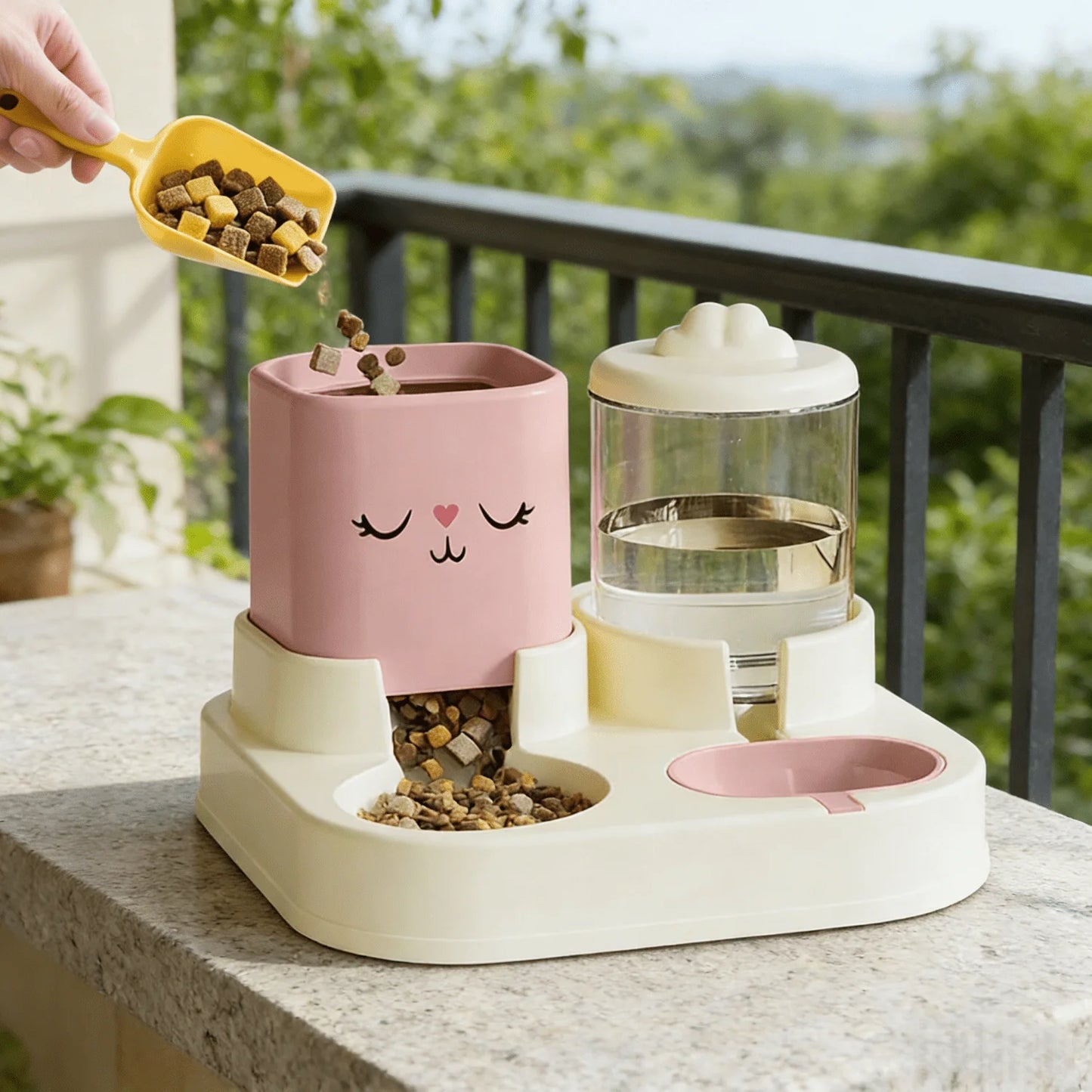 Automatic Pet Food And Water Dispenser With 2 In 1 Detachable Bowl