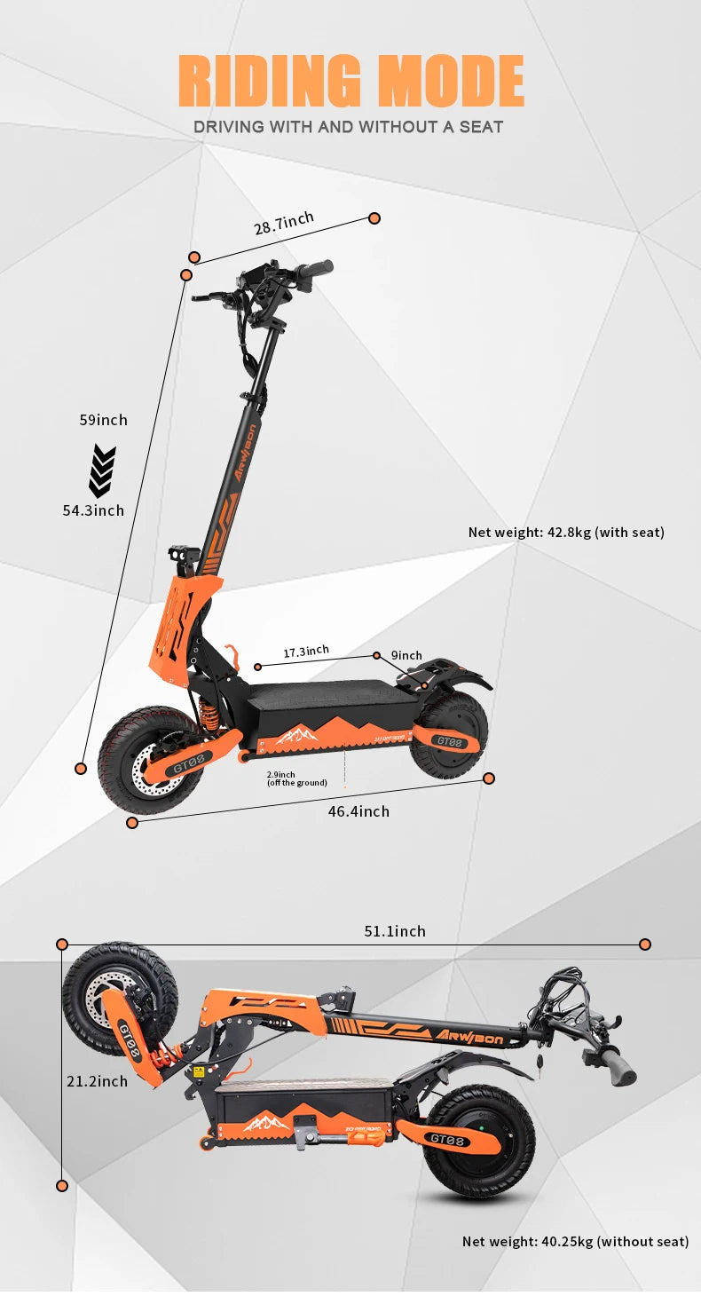 Arwibon 5600W Dual Motor Electric Scooter With Off Road Capabilities