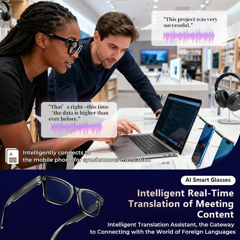 Smart AI Camera Glasses With Real Time Translation 1080P Video