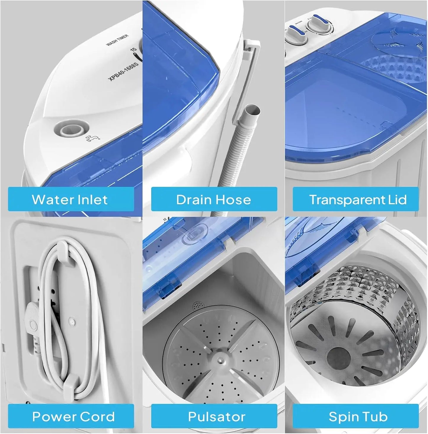 XMSJ Portable Electric Washing Machine Combo For Dorms And Travel