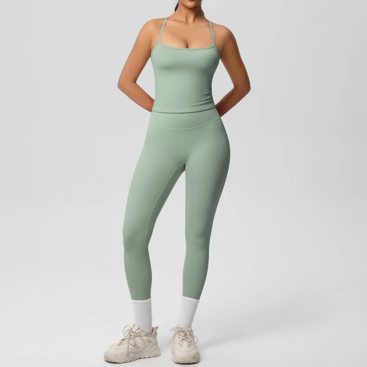 Halter Yoga Top Set Slimming Tummy Control Sleeveless Gym Wear