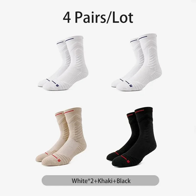 MOMMIELIFECN Basketball Socks For Men Mid-Tube 4 Pairs