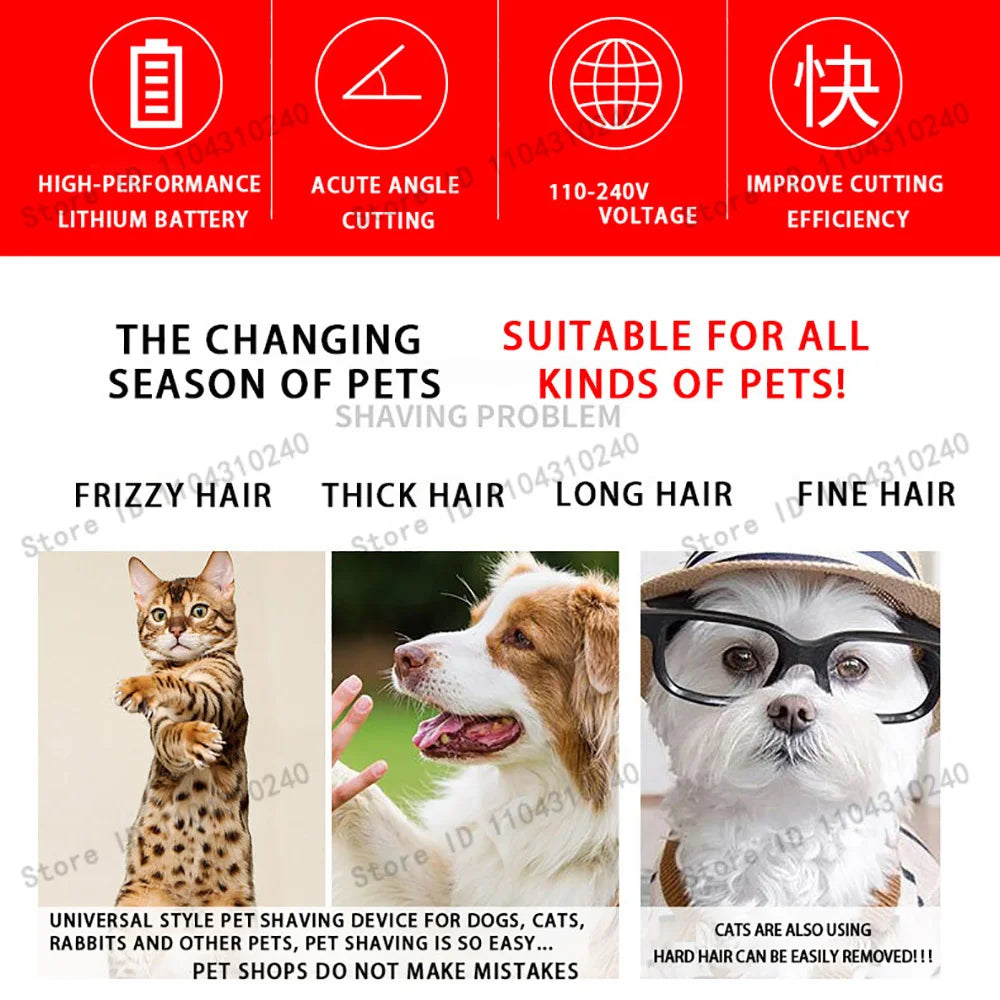 Dog Hair Clipper Cordless Rechargeable Pet Grooming Trimmer Shaver Set