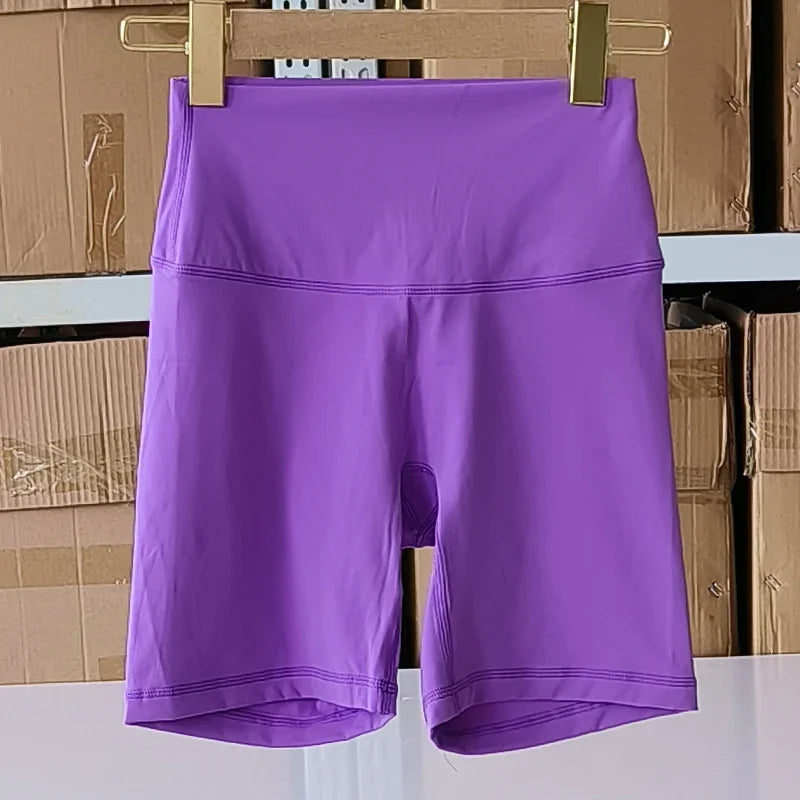 Nylon Elastane Women's Yoga Shorts High Waist Slim Fit