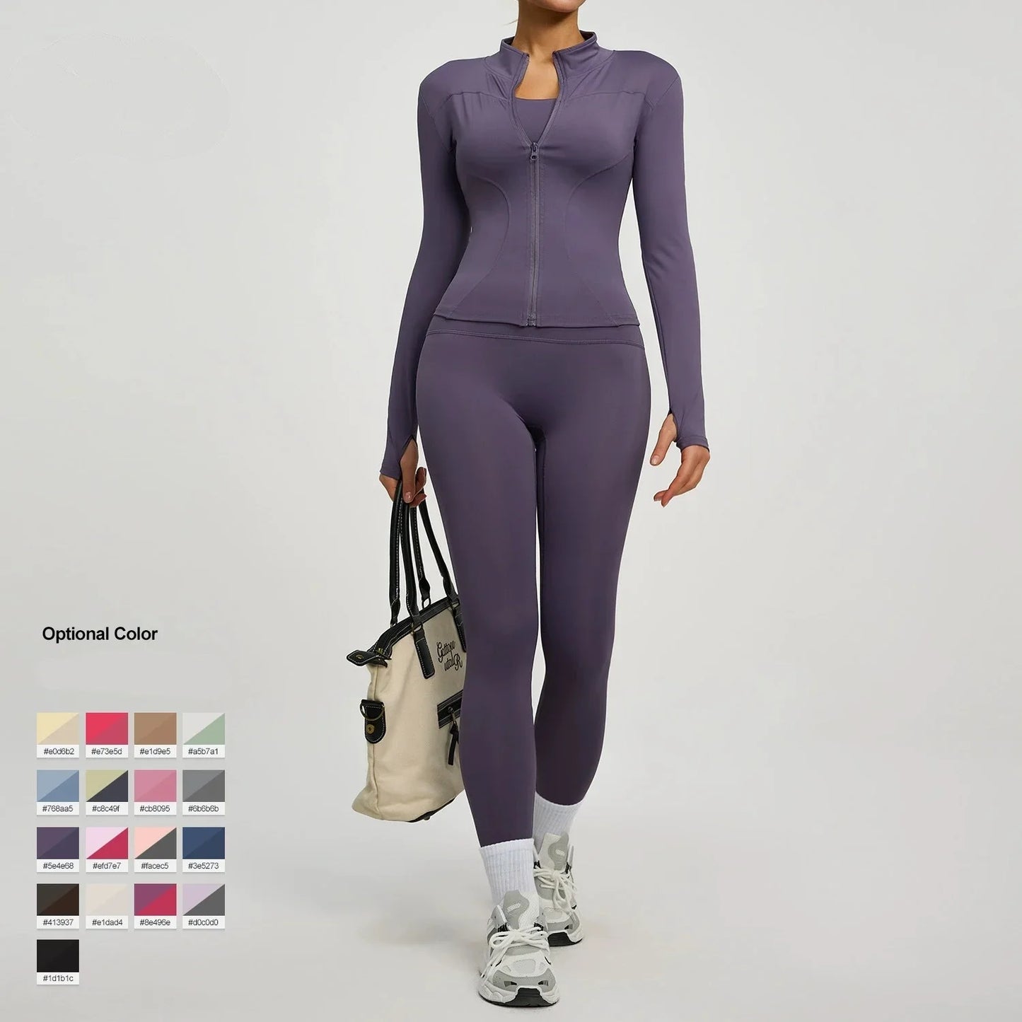 Women Long Sleeve Jacket And Leggings Yoga Set Tracksuit Workout