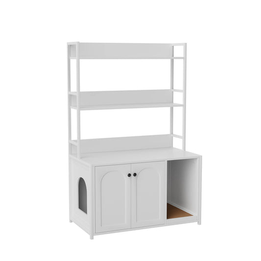 HiMISSCN Wooden Hidden Cat Litter Box Enclosure With Shelves