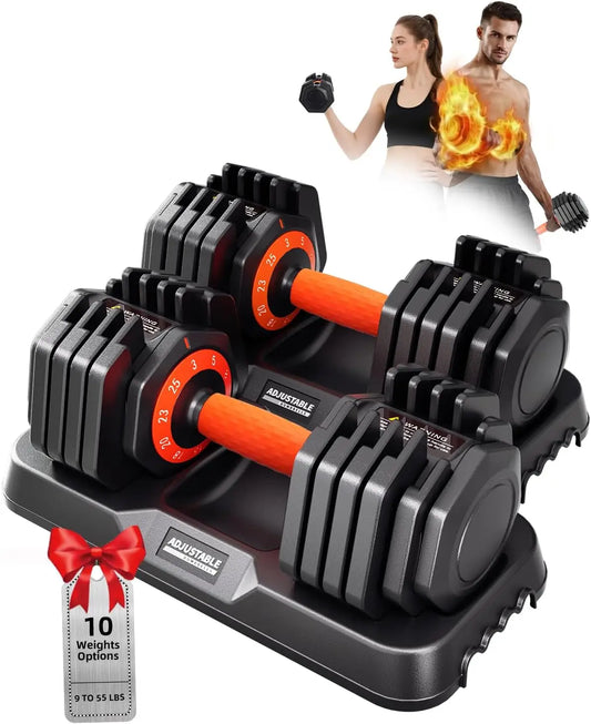 Adjustable Dumbbell Set With Tray For Home Gym Strength Training