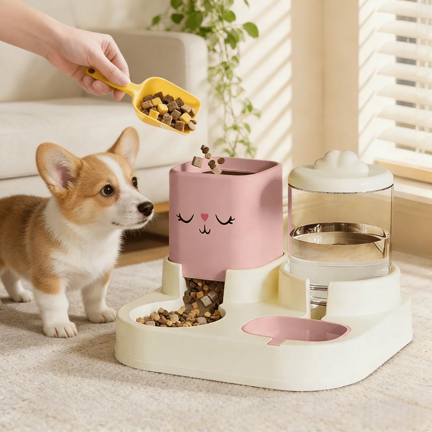 Automatic Pet Food And Water Dispenser With 2 In 1 Detachable Bowl