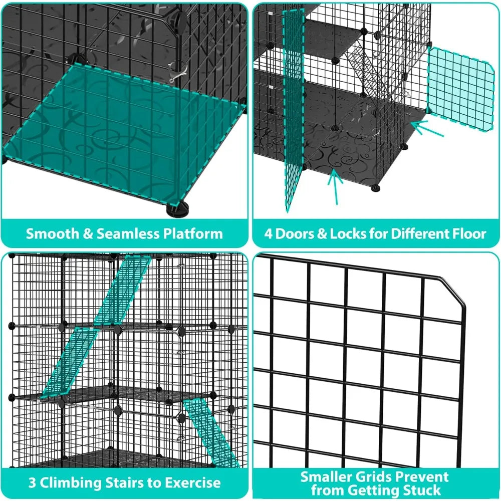 4 Tier Indoor Cat Cage Playpen With Heavy Duty Metal