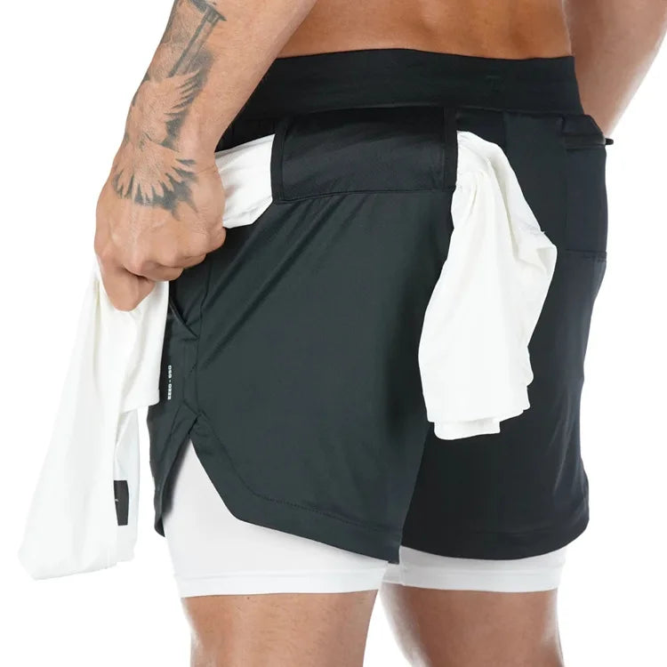 Men's Quick-Dry Running Shorts 2-In-1 Gym Fitness Workout