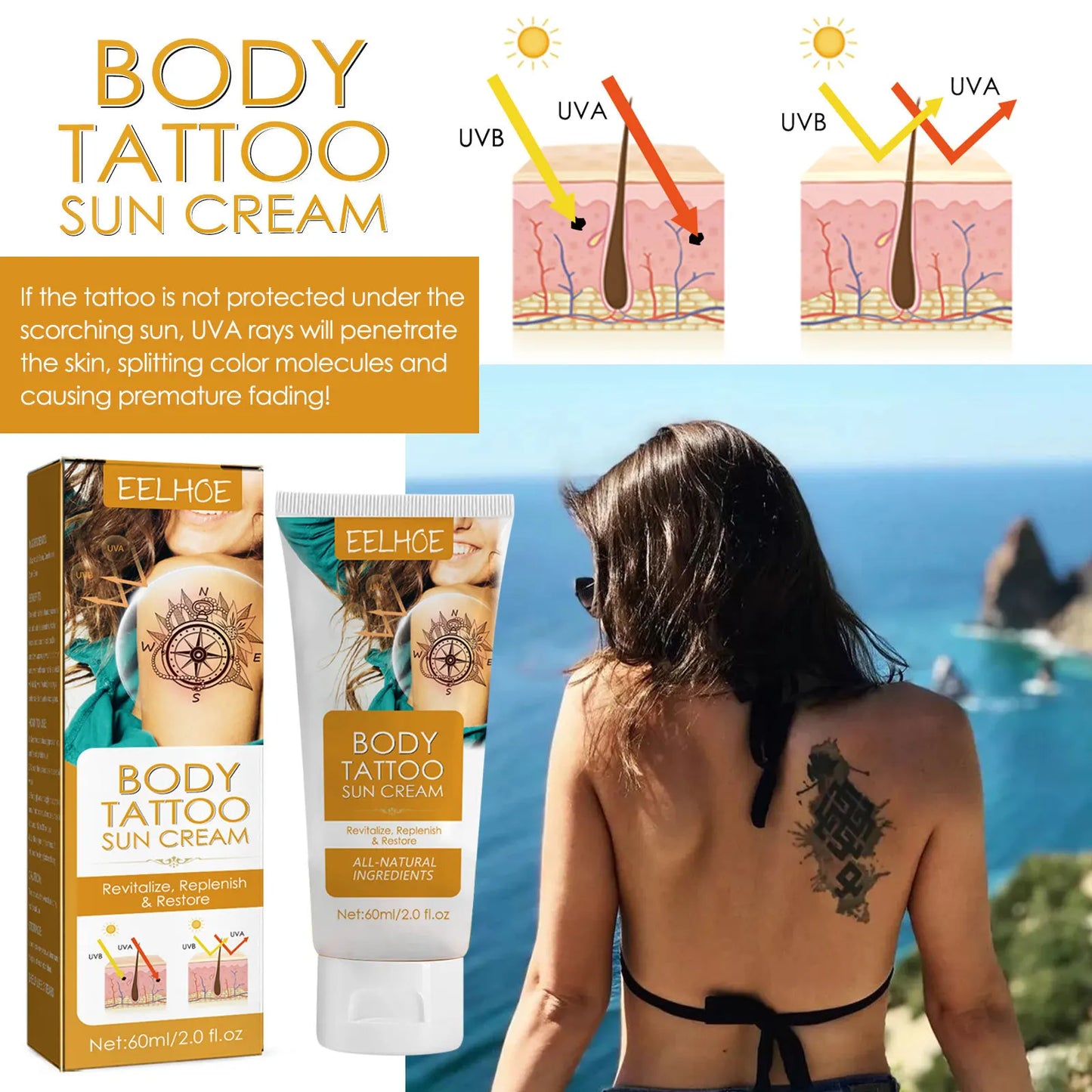 EELHOE Tattoo Care Cream Sunscreen For Ink Protection