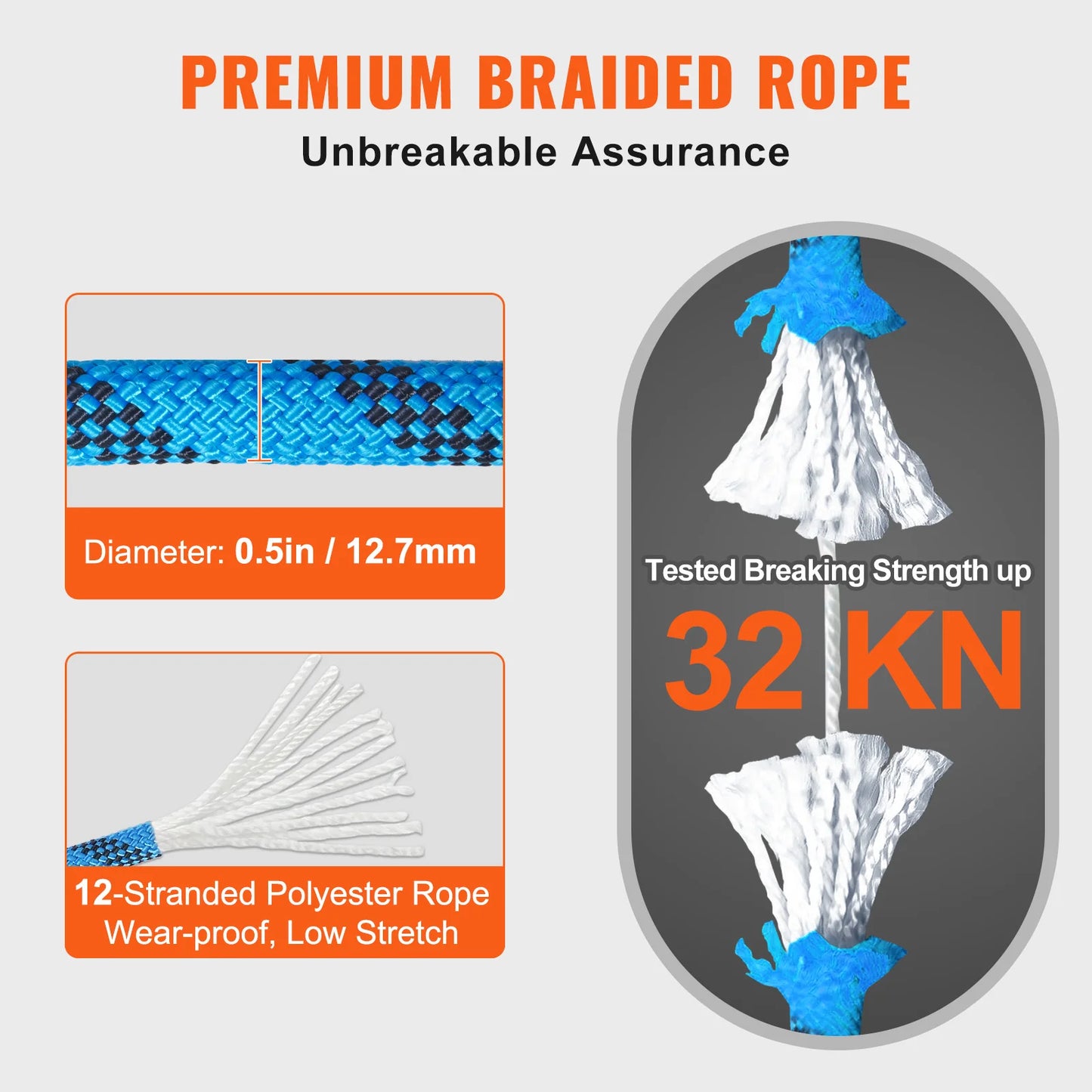VEVOR Static Climbing Rope 30KN Breaking Strength Outdoor