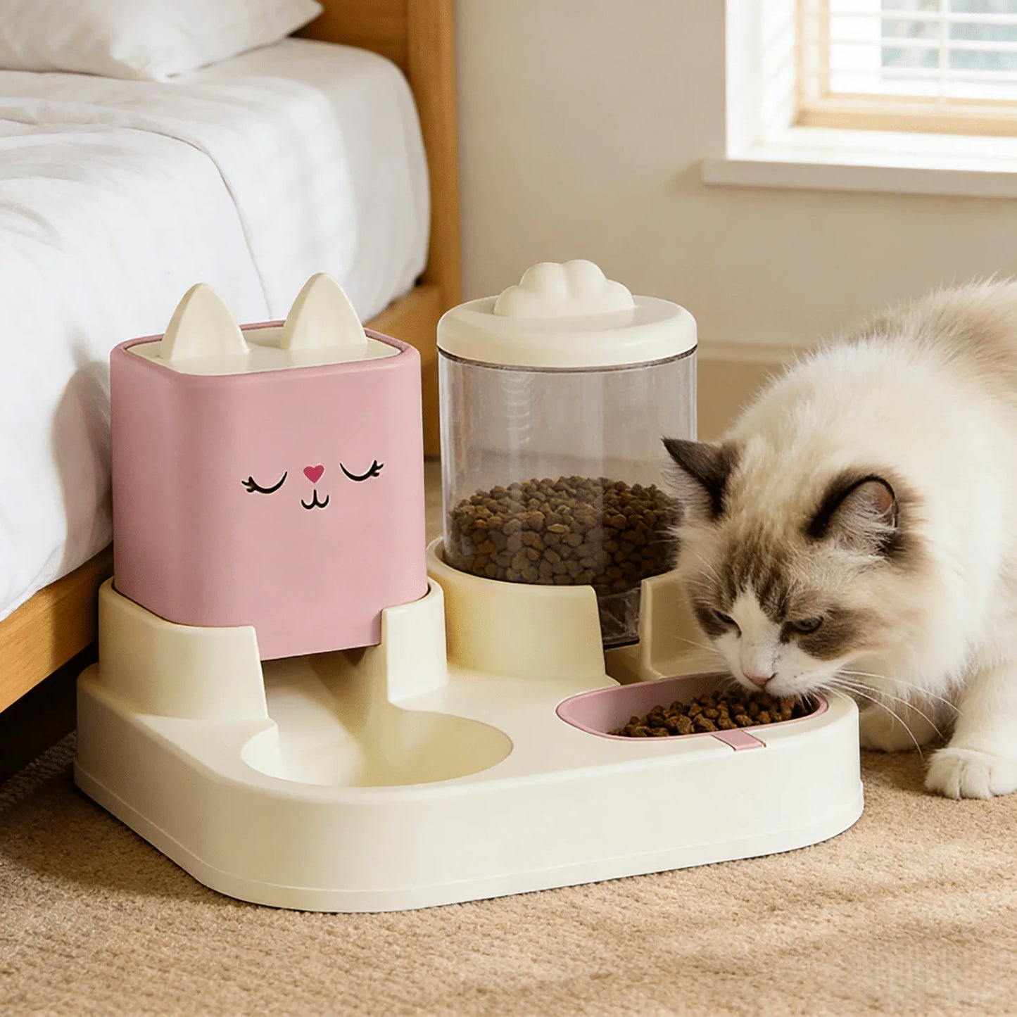 Automatic Pet Food And Water Dispenser With 2 In 1 Detachable Bowl