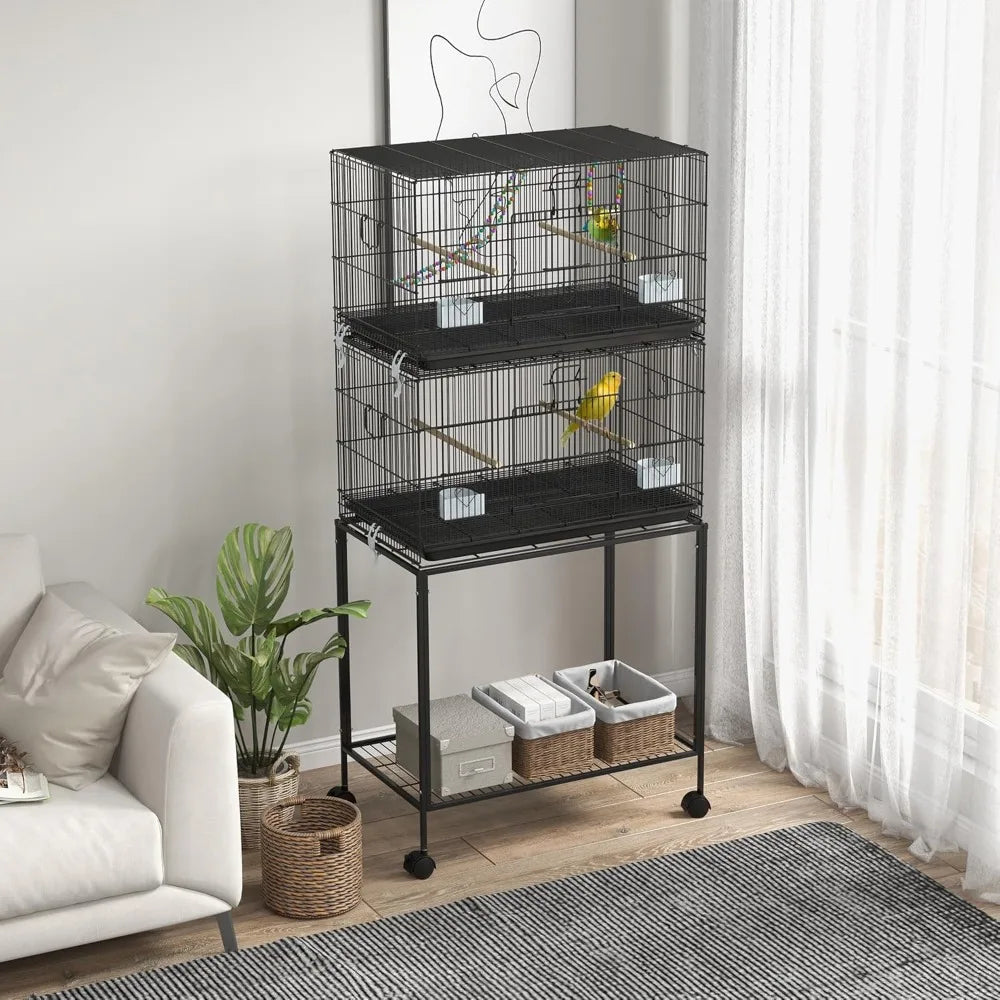 NONECN Double Stackable Bird Cage With Stand And Wheels