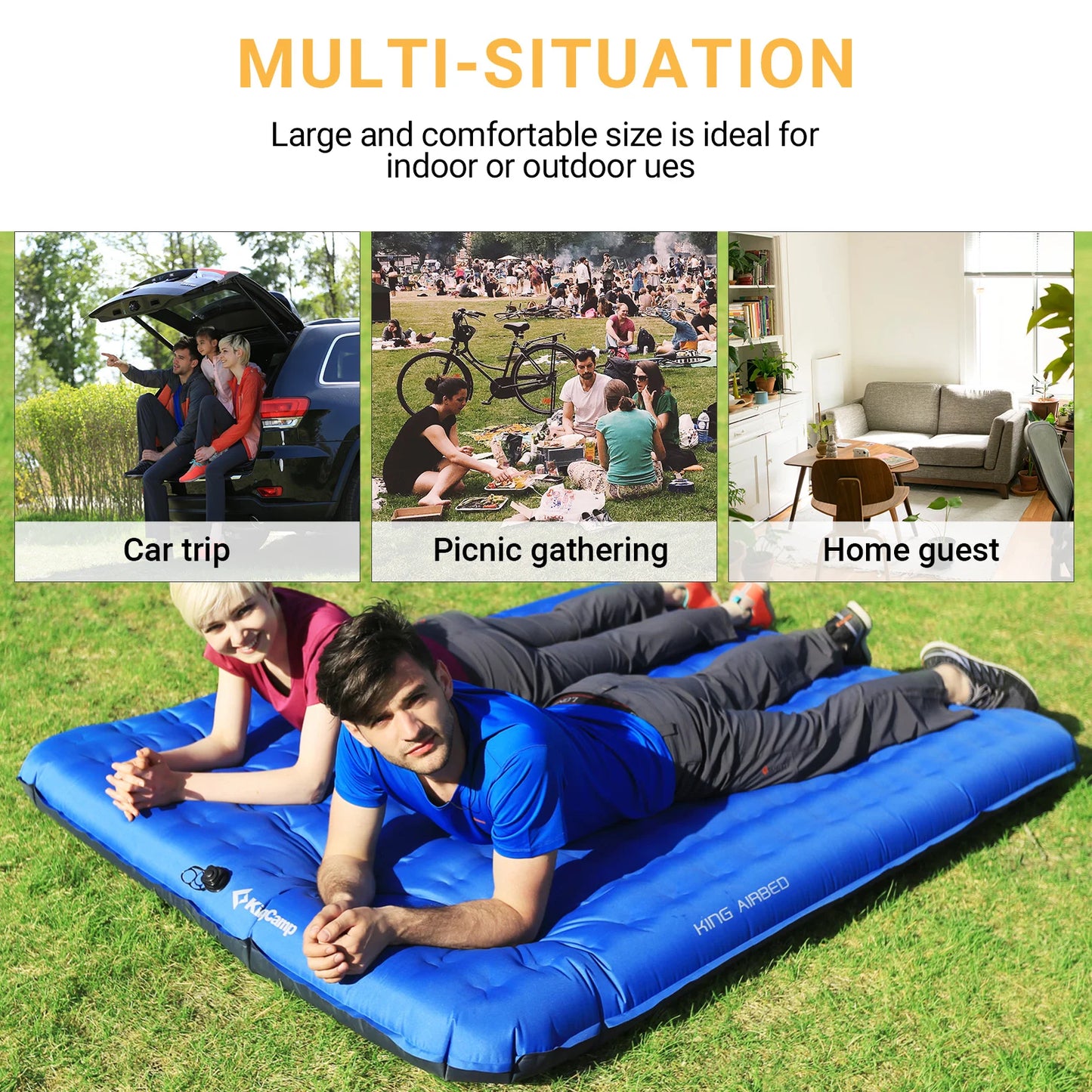 KingCamp Double Air Pad, 6.0 Inches Extra Thick Ultralight Inflatable Sleeping Pad For Camping, Hiking, Courtyard, Carry Bag