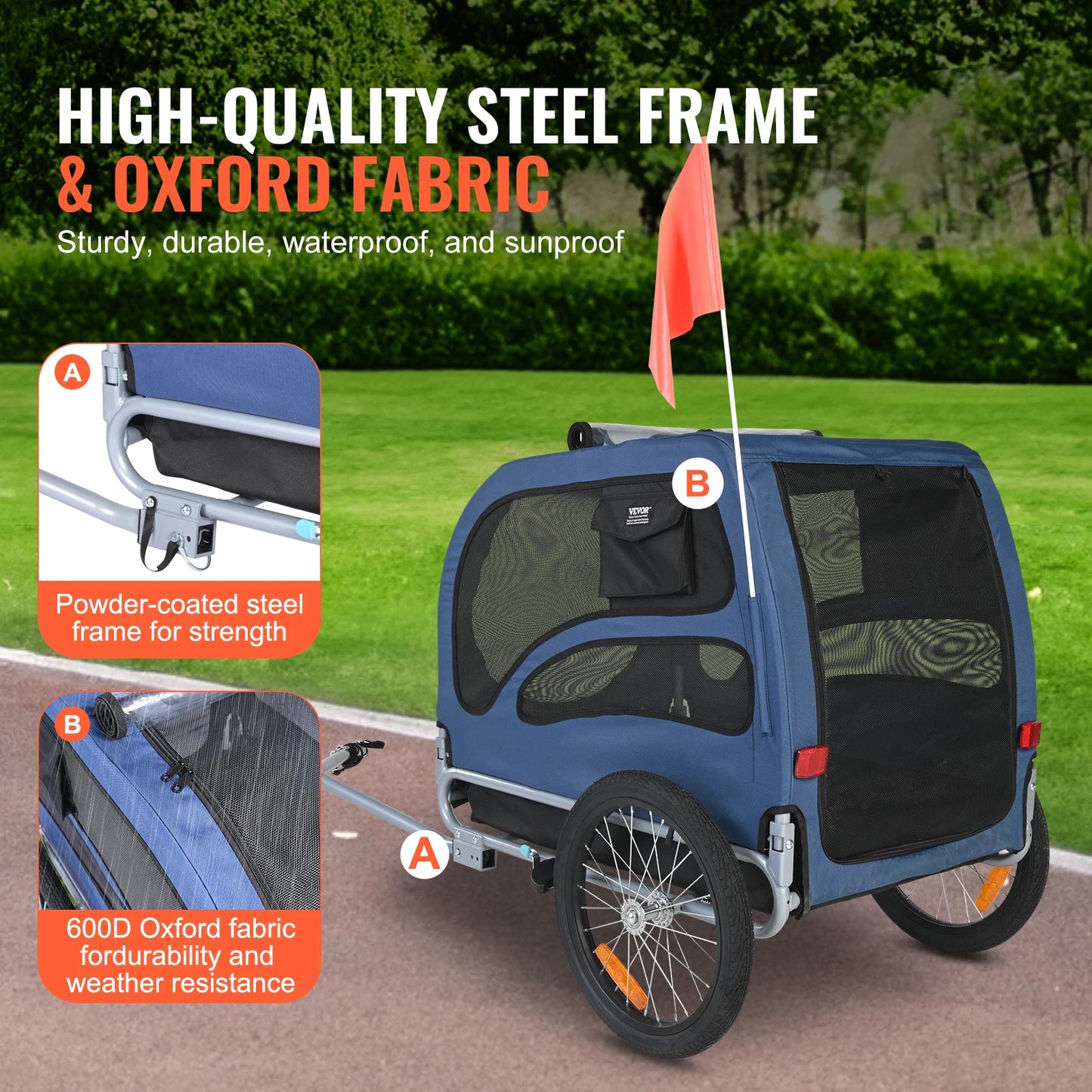 Pet Bicycle Trailer For Dogs With Coupler And Reflectors
