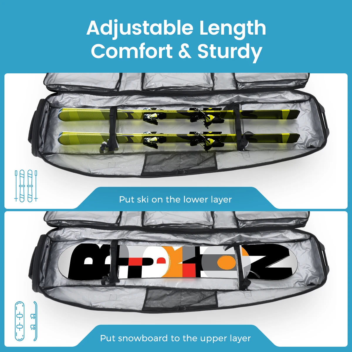Ski And Snowboard Wheeled Bag Carrier For Winter Sports