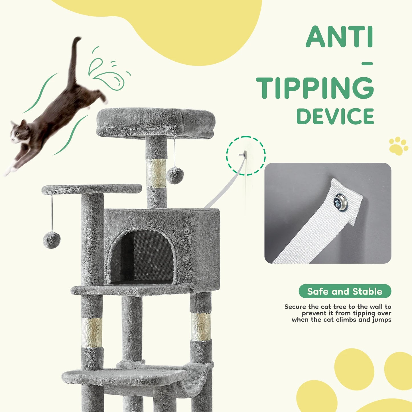 JHK Cat Tree Multi Cat Climbing Tower Sisal Scratching Posts
