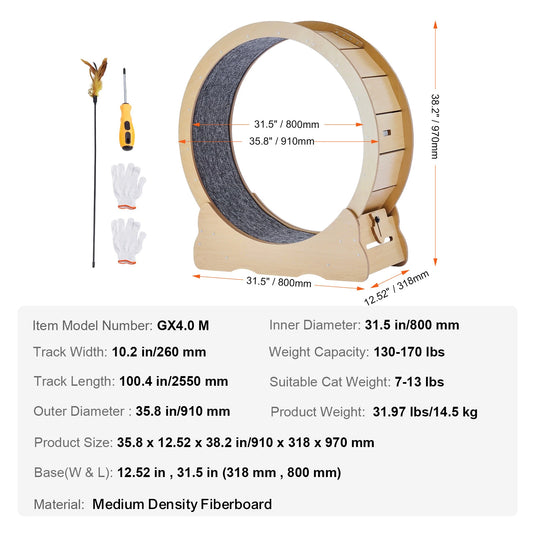 Wooden Cat Exercise Wheel With Detachable Carpet For Indoor Use