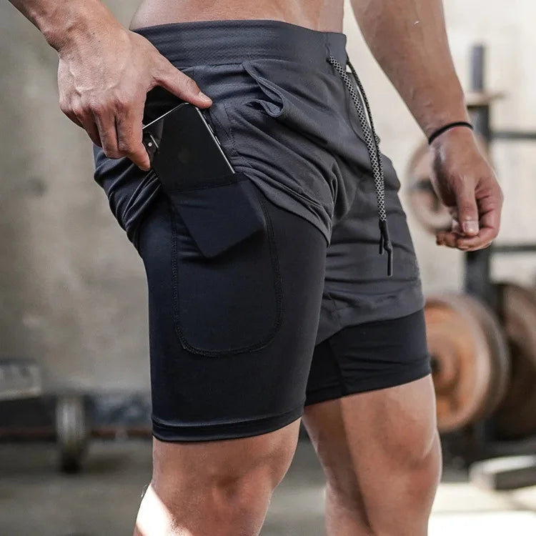 Men's Quick-Dry Running Shorts 2-In-1 Gym Fitness Workout