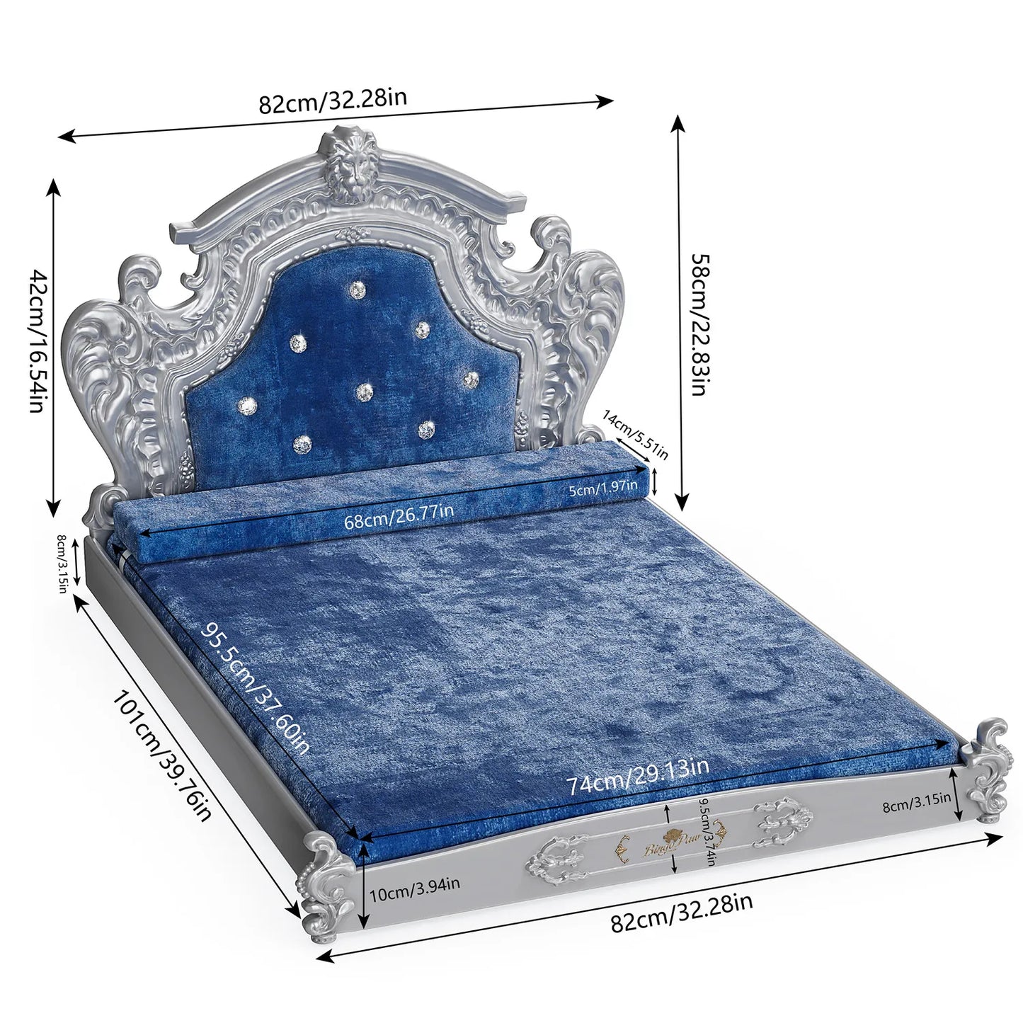 Bingopaw Dutch Velvet Luxury Pet Bed With Headboard For Dogs And Cats