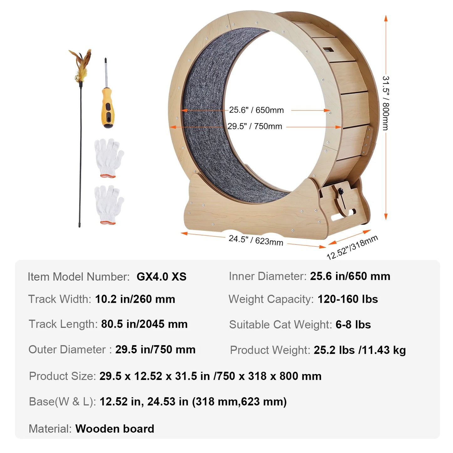 Wooden Cat Exercise Wheel With Detachable Carpet For Indoor Use