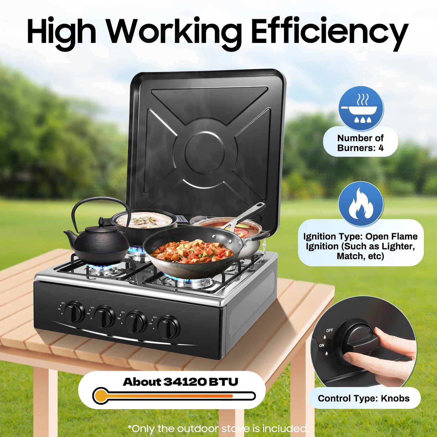 Stainless Steel Four Burner Gas Grill Propane Portable Smokeless Barbecue