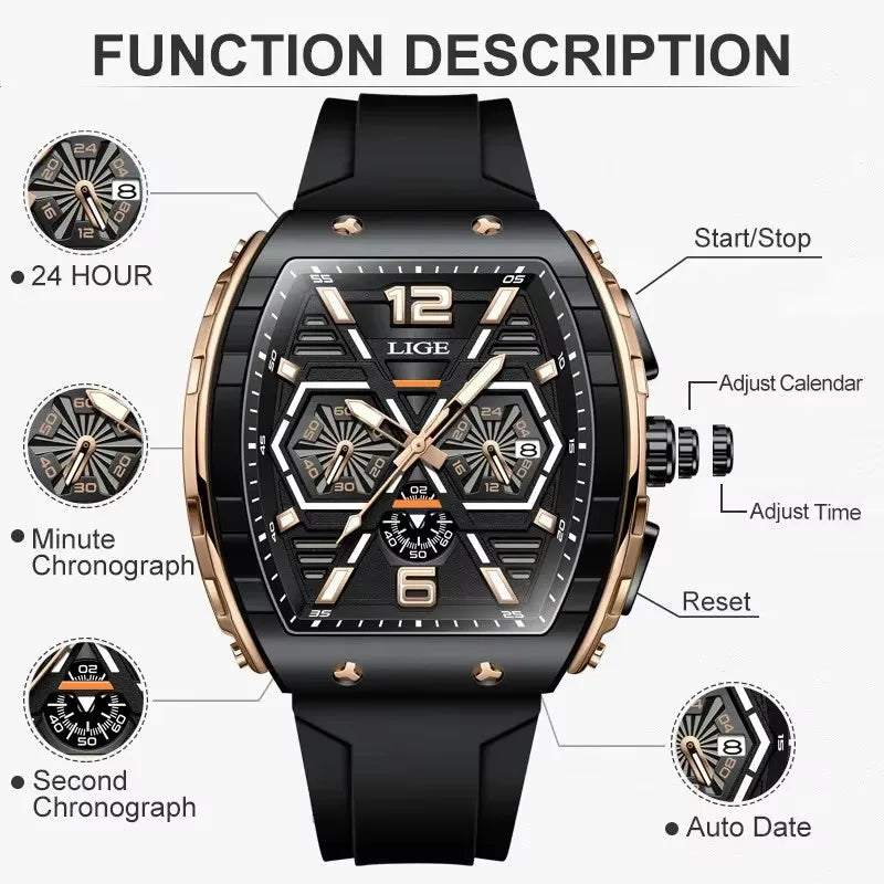 LIGE Men's Luxury Waterproof Quartz Wristwatch with Luminous Date