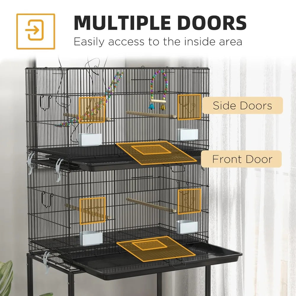 NONECN Double Stackable Bird Cage With Stand And Wheels