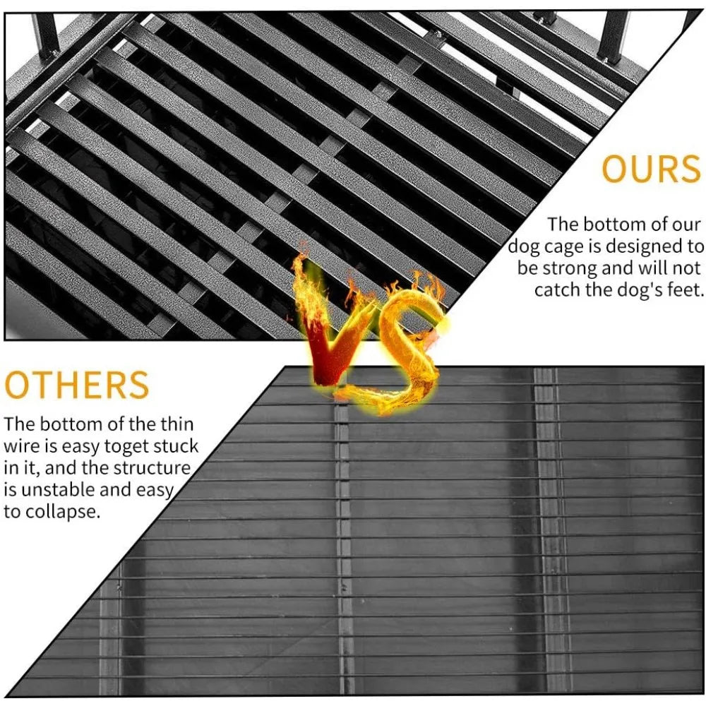 Heavy Duty Dog Cage Kennel With Four Wheels For Mobility